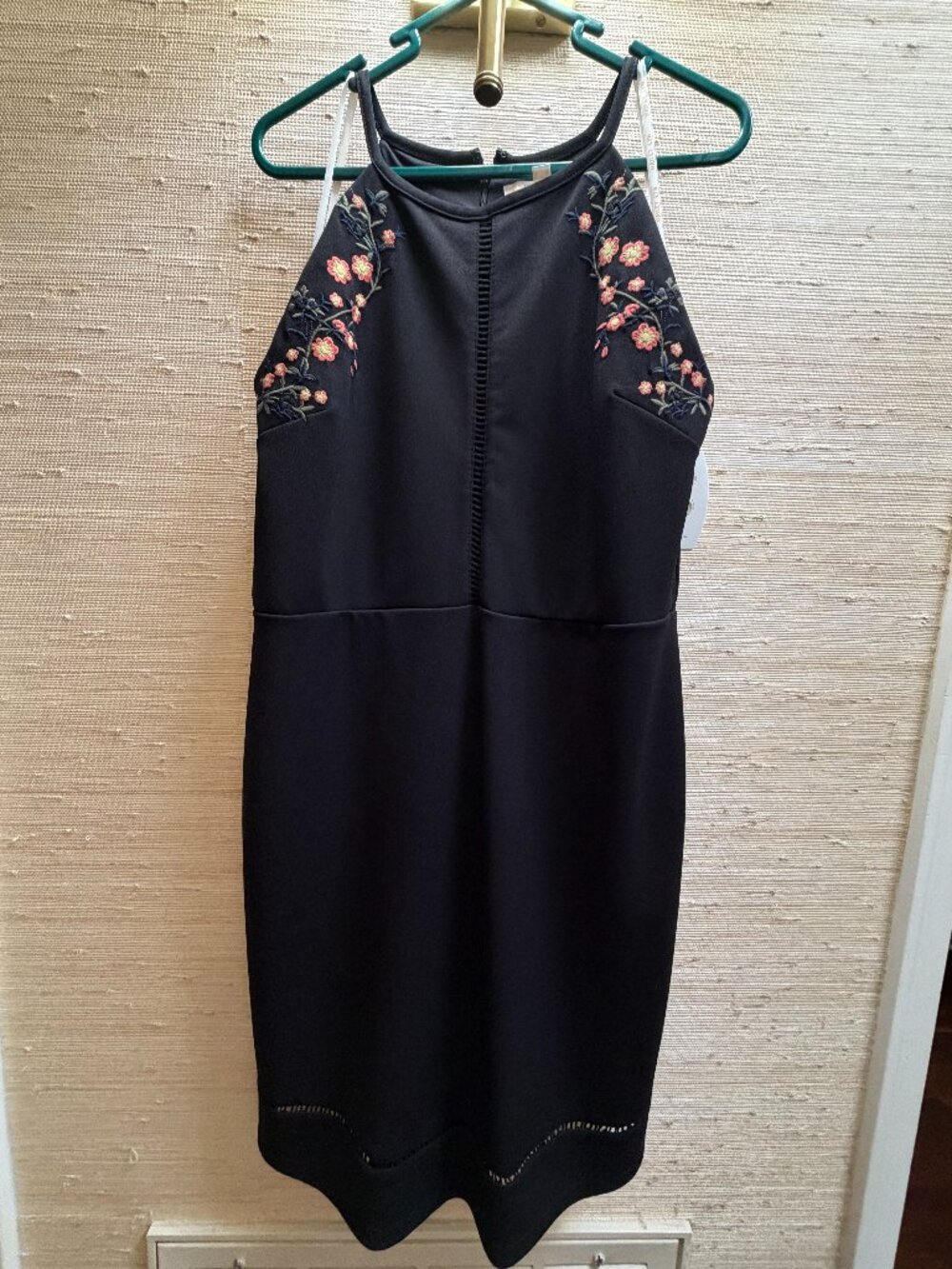 Hailey Lyn Black Floral Embroidered Midi Dress Size Medium